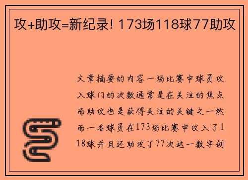 攻+助攻=新纪录! 173场118球77助攻